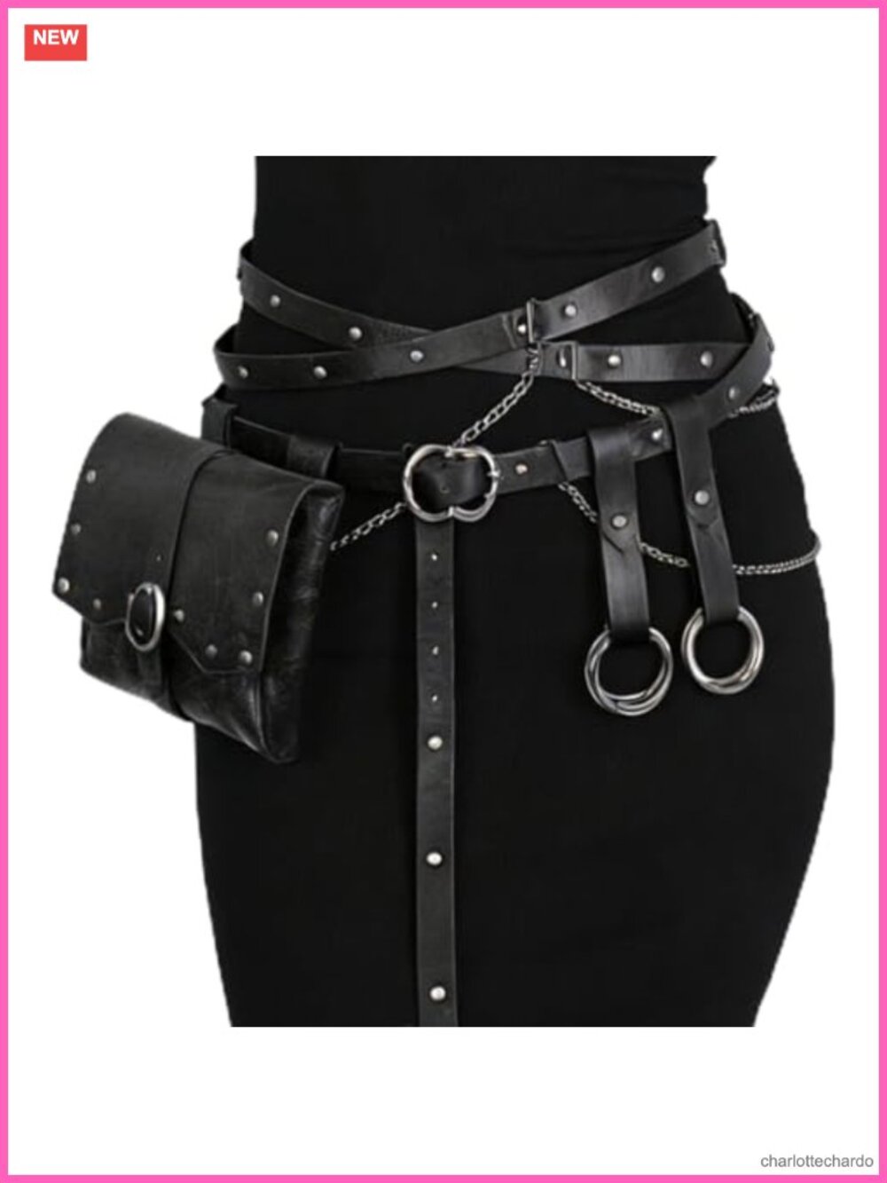 Medieval Renaissance Vegan Leather Belt Set with Pouch & Skirt Hikes